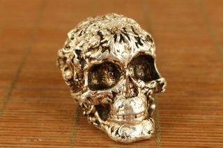 old Copper hand carving skull statue figure hand piece home decoration 5