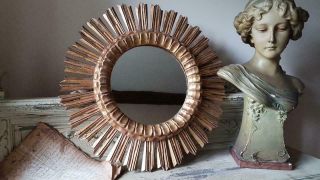 Stunning Rare Vintage French Gilt Wood Sunburst / Starburst Mirror,  Miroir C.  1930