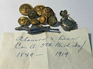 Civil War Buttons and Pin - Company A 5th Michigan Infantry 8