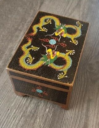 Antique Old Chinese Porcelain Enamel Cloisonne Dragon Jewelry Bronze Box Casket