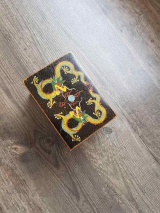 ANTIQUE OLD CHINESE PORCELAIN ENAMEL CLOISONNE DRAGON JEWELRY BRONZE BOX CASKET 3