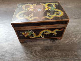 ANTIQUE OLD CHINESE PORCELAIN ENAMEL CLOISONNE DRAGON JEWELRY BRONZE BOX CASKET 4