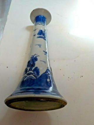 Vintage Antique Blue White Candle Stick Holder Asian 9 " 7325