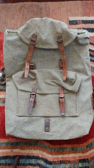 Vintage Swiss Military Backpack / Rucksack (canvas & Leather)