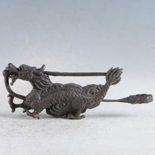 Rare Collectibles Chinese Old Style Brass Handmade Dragon Lock With Key