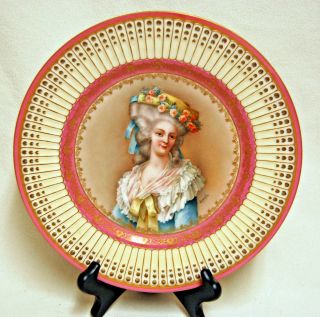 Rare French Limoges Porcelain Portrait Cabinet Plate Princess De Lamballe Signed
