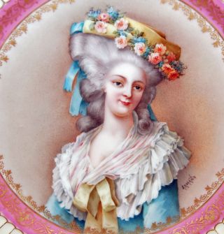 Rare French Limoges Porcelain Portrait Cabinet Plate Princess de Lamballe SIGNED 2