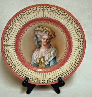 Rare French Limoges Porcelain Portrait Cabinet Plate Princess de Lamballe SIGNED 3