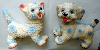 Vintage Rubber Toy Squeak Big Couple Cat And Dog Made In Italy 1960s Ledra