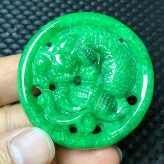 Chinese Green Jadeite Jade Collectible Fortune Pi Xiu Handwork Round Pendant