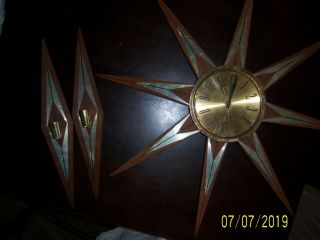 Welby Mid Century Eames Era Sunburst Wall Clock With 2 Sconces