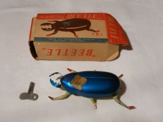 Antique 4 " Walking Beetle Wind - Up Toy W/box Made In Occupied Japan Vgc