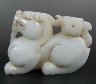 Certified Exquisite Hand - Carved Lucky Beast Carving Hetian Jade Statue B830