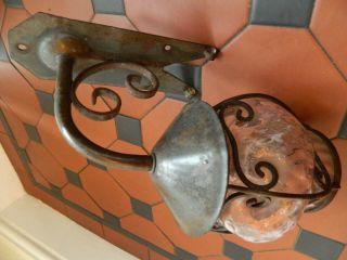 Vintage Rustic Wrought Iron & Blow Glass Shade 240v Wall Light