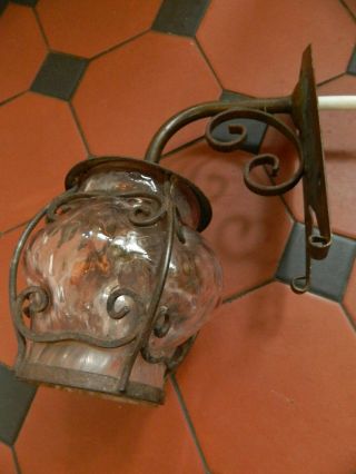 Vintage Rustic Wrought Iron & Blow Glass Shade 240v Wall Light 3