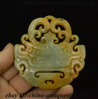 Collect Old Chinese Dynasty Jade Stone Hand Carved Beast Face Yu Pendant Statue