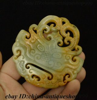 Collect Old Chinese Dynasty Jade Stone Hand Carved Beast Face Yu Pendant Statue 3