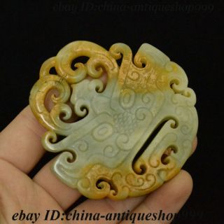 Collect Old Chinese Dynasty Jade Stone Hand Carved Beast Face Yu Pendant Statue 4