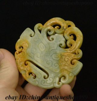 Collect Old Chinese Dynasty Jade Stone Hand Carved Beast Face Yu Pendant Statue 5