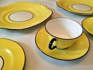 Art Deco Cups Saucers X2 Trios Crown Staffordshire Yellow,  X2 Sandwich Plates 4