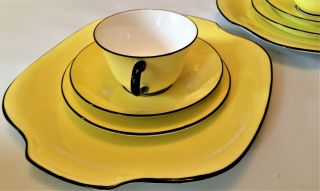 Art Deco Cups Saucers X2 Trios Crown Staffordshire Yellow,  X2 Sandwich Plates 5