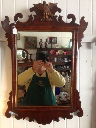 Georgian C1830 Fretwork Wall Mirror,  Flame Mahogany.  Chippendale Style Antique