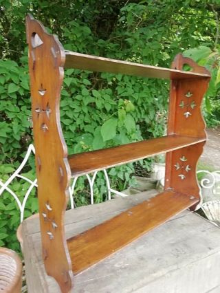 19th Antique Oak Wall Shelves Fretwork Decor Country Made 3 Shelves Restored