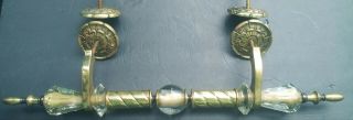 Pair 2 Vintage Brass & Glass Door Push Pull Handles Grab Bar 24 
