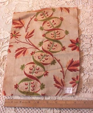 Antique French 18thc Silk Brocade Home Textile Fabric 12 " L X 9 " W