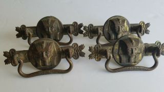 Set Of 4 1920s Early Egyptian Revival Cabinet Pulls With Bails & Nuts