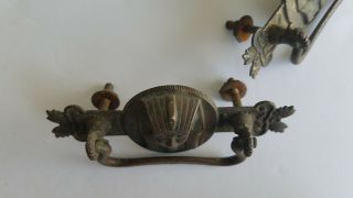 Set of 4 1920s Early Egyptian Revival Cabinet Pulls with Bails & Nuts 5