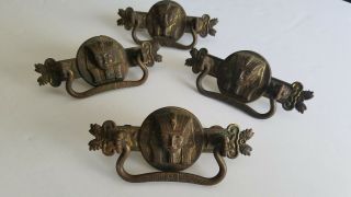 Set of 4 1920s Early Egyptian Revival Cabinet Pulls with Bails & Nuts 6