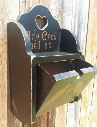 Primitive decor black olde crow birds wood mail storage box letter holder 4
