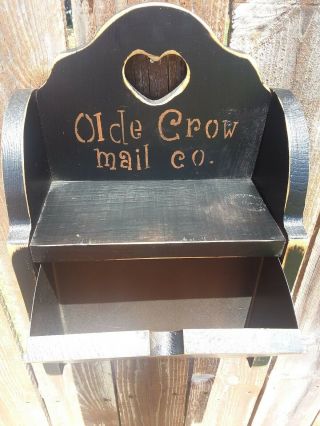 Primitive decor black olde crow birds wood mail storage box letter holder 5