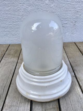 C1930 Vintage White Porcelain Ceramic Ceiling Dome Light Explosion Proof Fixture