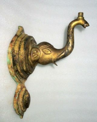 Antique Old Hand Carved Elephant Shape Brass Wall Hanging Lamp With Out Holder