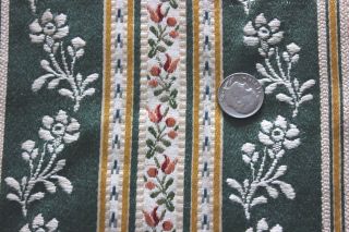 Antique French Silk Brocaded Sample Fabric C1918 - 1920s Doll Scale Floral Stripe