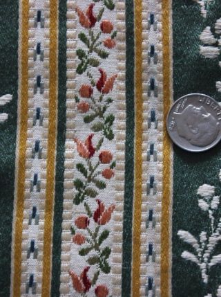 Antique French Silk Brocaded Sample Fabric c1918 - 1920s Doll Scale Floral Stripe 4