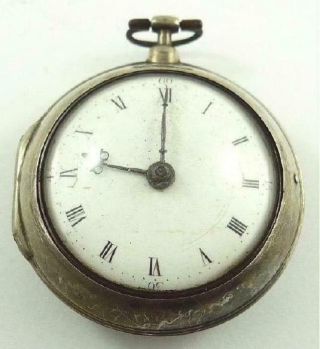 English Verge Fusee Sterling Silver Pair Cased Pocket Watch - London C.  1790