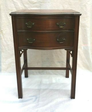 Antique Victorian Mahogany Butlers Parlor Side Table With 2 Drawers -