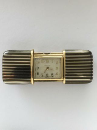 Cartier Enamel 18k Solid Gold Slide Travel Watch With Movado Ermeto