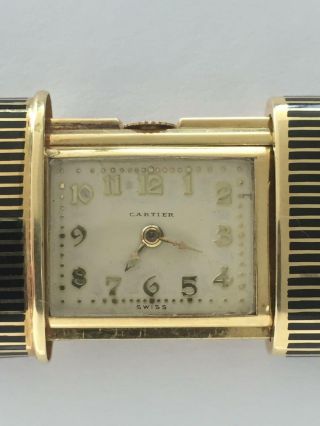 CARTIER ENAMEL 18K SOLID GOLD SLIDE TRAVEL WATCH WITH MOVADO ERMETO 5