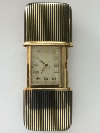 CARTIER ENAMEL 18K SOLID GOLD SLIDE TRAVEL WATCH WITH MOVADO ERMETO 9