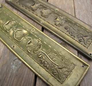 Antique Decorative Art Nouveau Pressed Brass Door Finger Push Plates