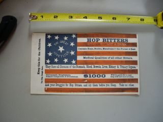 Vintage Stars & Stripes Flag Hop Bitters Trade Card Made Of Paper 7 - 1/2 " X 4 - 1/4