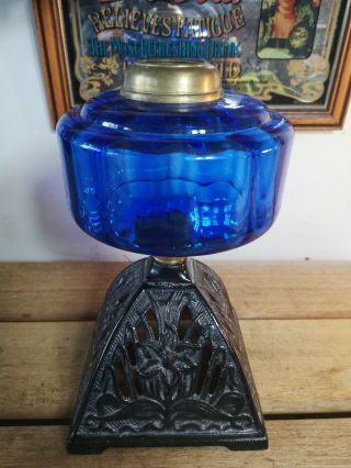 Antique Vintage Victorian Blue Font With Cast Iron Base