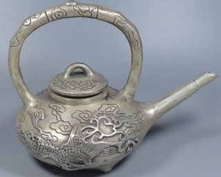 Collectable Souvenir Royal Exorcism Old Miao Silver Carve Dragon Phoenix Tea Pot