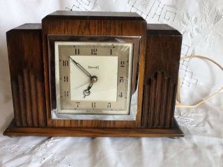 Art Deco Ferranti Wood & Bakelite Electric Mantel Clock - Needs Rewiring