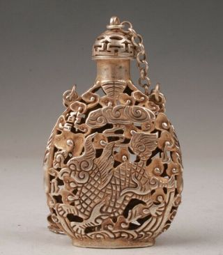 Retro Tibetan Silver Hand Carving Lion Statue Pendant Hollow Snuff Bottle Old