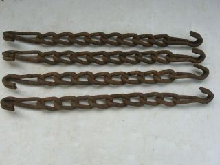 4x 12 " Vintage Rusty Twisted Link Chains & Hooks Metal Garden Steampunk Art